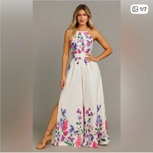 🔥 Boho Split Sides Floral Wide Leg Jumpsuit White. NWT